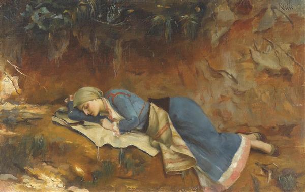 نقاشی دختر یونانی در حال استراحت اثر تئودوروس لاریس