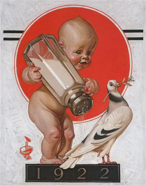 نقاشی کودک و کبوتر سال نو اثر جوزف کریستین لیندکر