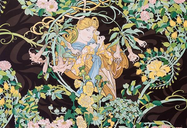 زن و گل نقاشی اثر آلفونس موشا