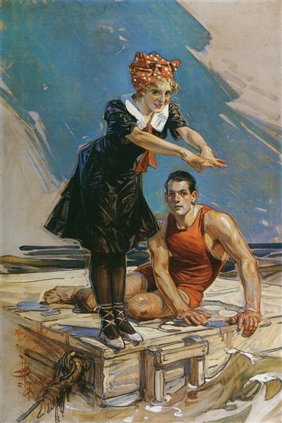 دو نفره در قایق نقاشی اثر جوزف کریستین لیندکر