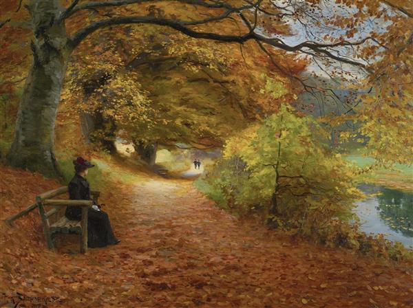 مسیری که در پاییز با برگ پوشیده شده است نقاشی اثر هانس آندرسن برندکیلد 