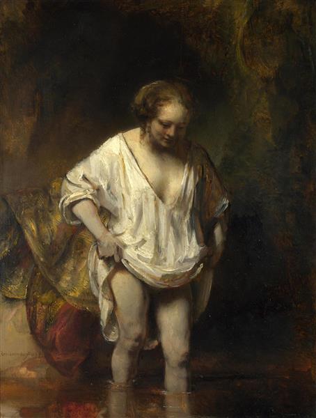 زن در حال حمام کردن نقاشی اثر رامبراند ون رین