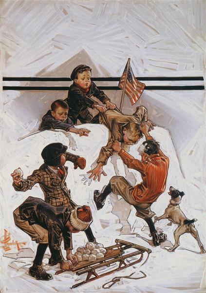 نقاشی نبرد با گلوله برفی اثر جوزف کریستین لیندکر