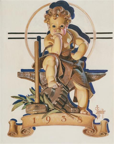 چرخ دنده سال نو کودک نقاشی اثر جوزف کریستین لیندکر