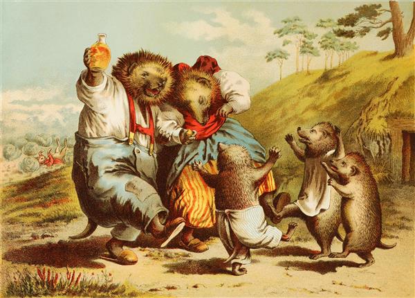 خانواده جوجه تیغی از رقابت با خرگوش خوشحال می شوند نقاشی اثر کارل افردینگر 