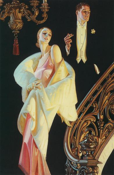 نقاشی این زوج از پله ها پایین می آیند اثر جوزف کریستین لیندکر 	
