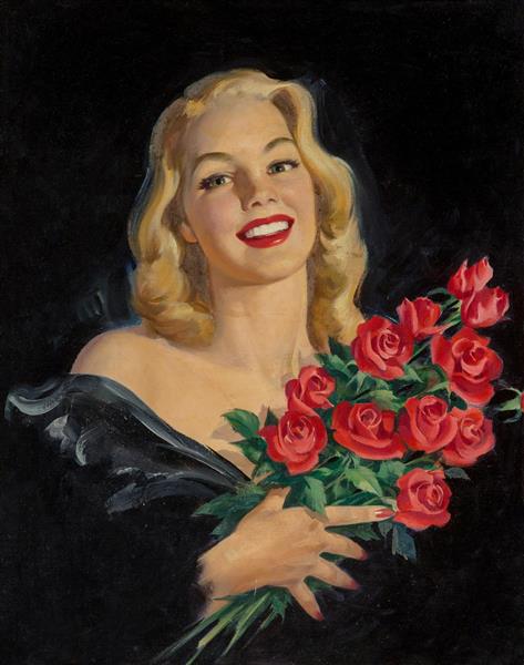 دختری با گل رز نقاشی اثر هاوارد کانولی