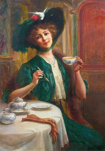 بانو در حال نوشیدن چای اثر امیل ورنون نقاشی 