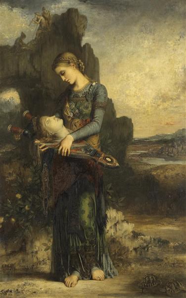 دختر تراسیایی که گردن اورفئوس را حمل می کند نقاشی اثر گوستاو مورو
