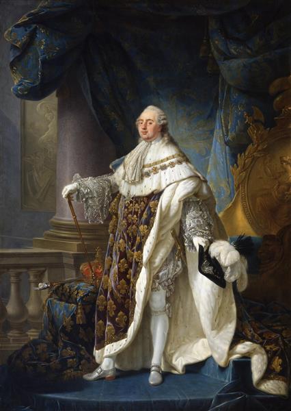 لوئی شانزدهم پادشاه فرانسه و ناوار با لباس سلطنتی باشکوهش نقاشی اثر آنتوان فرانسوا کالت	