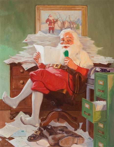 نقاشی بابا نوئل در حال خواندن نامه های کریسمس اثر جان هویت	