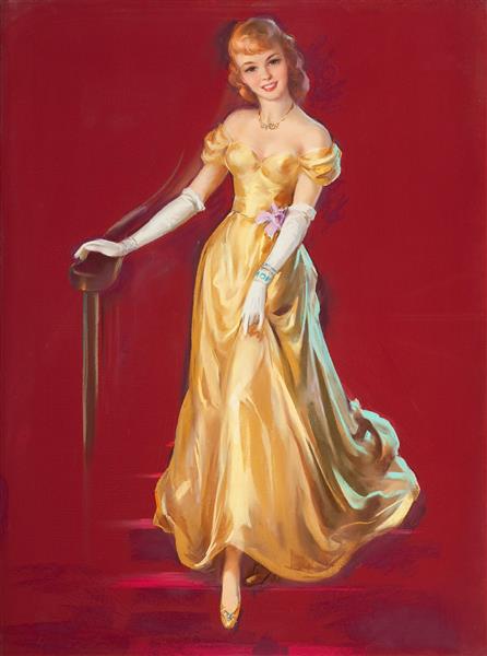 خانمی با لباس طلایی نقاشی اثر ژول اربیت