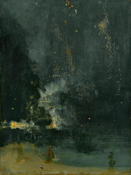 نقاشی آتش در حال سقوط در آتش بازی شب سیاه و طلایی اثر جیمز مک نیل ویسلر	
