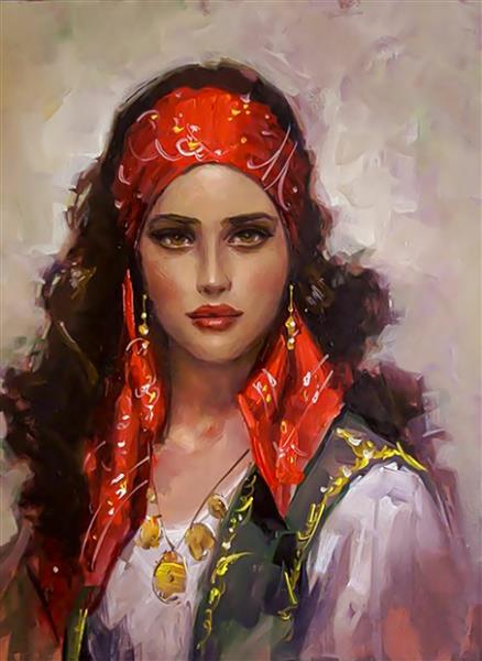 نقاشی زن خاور میانه ای اثر رمزی تاسکیران