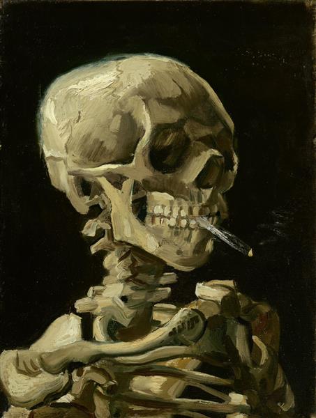نقاشی سر اسکلت با سیگار روشن اثر ونسان ون گوگ	