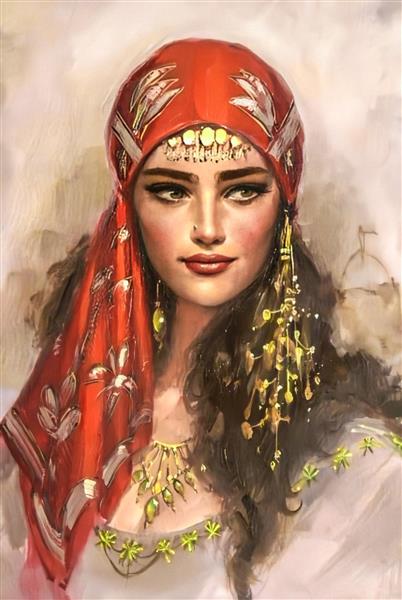 نقاشی دختر روسری قرمز اثر رمزی تاسکیران