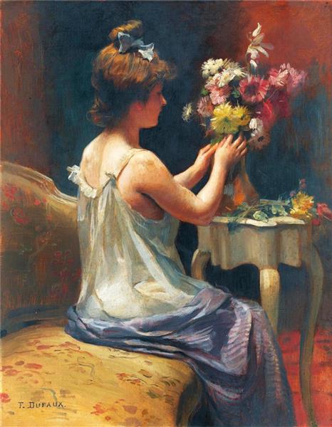 نقاشی دختر و گلدان گل اثر فردریک دوفو	