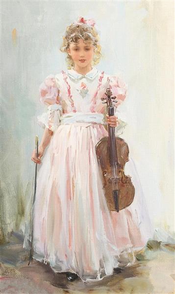دختری با ویولن اثر کنستانتین رازوموف نقاشی 