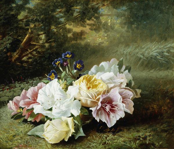 طبیعت بی جان با گلهای رز زیبا اثر چارلز فردیناند هورتن نقاشی 