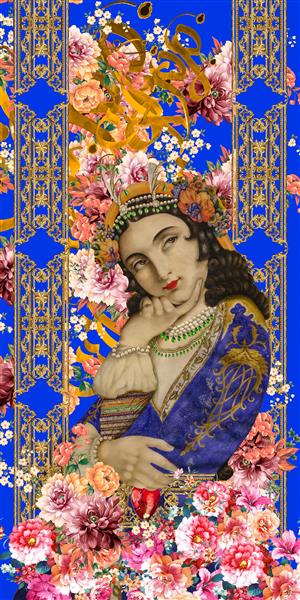پرده آبی کربنی با ملکه قاجار