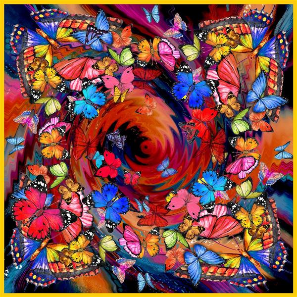 روسری رنگارنگ با طرح پروانه های رنگی زیبا