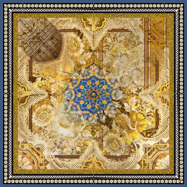 روسری با حاشیه جواهر و تم طلایی ایرانی