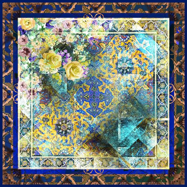 روسری طرح ایرانی آبی و زرد