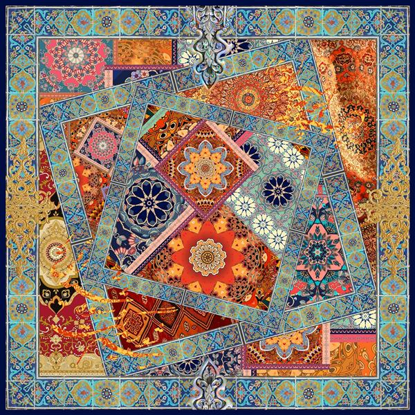 روسری با طرح سنتی کاشی و فرش ایرانی