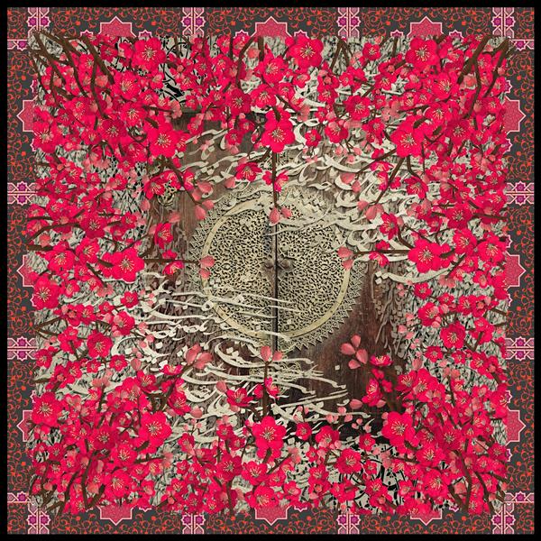 روسری با شکوفه یاس و خوشنویسی فارسی
