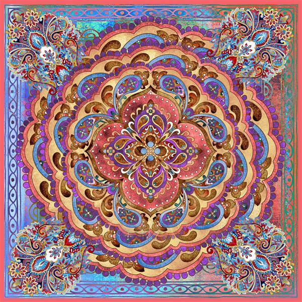 روسری نقاشی با پترن های رنگارنگ