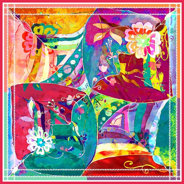 روسری رنگارنگ با نقاشی رنگ روغن و گل های انتزاعی