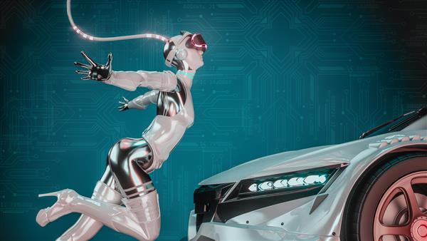 تکنولوژی خودروروبات دختران و ماشین ها در آینده رندر و تصویرسازی سه بعدی