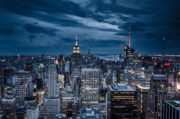 Nyc نمای هوایی از شهر نیویورک در شب