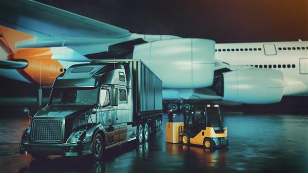 لیفتراک هواپیمای حمل و نقل و لجستیک برای صادرات صادرات رندر و تصویرسازی سه بعدی
