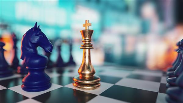 بازی شطرنج برای ایده ها و رقابت و استراتژی مفهوم موفقیت تجاری رندر و تصویرسازی سه بعدی
