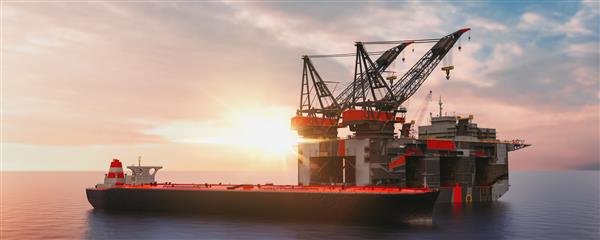 رندر و تصویر سه بعدی کشتی حمل و نقل فعالیت اکتشاف نفت و گاز دریایی