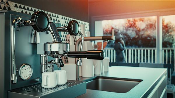 دستگاه قهوه ساز اتوماتیک در منزل رندر و تصویرسازی سه بعدی
