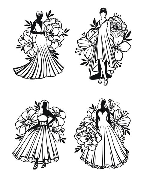 زنانی که لباس بلند با تزئینات گل می پوشند