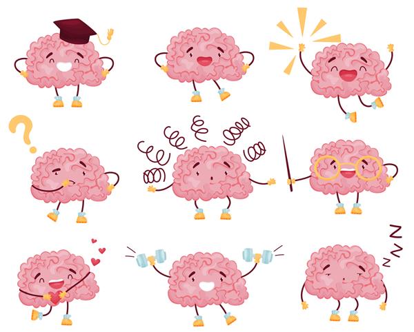 مجموعه ای از مغز کارتونی در حالت های مختلف