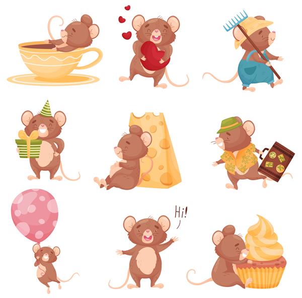 مجموعه موش های کارتونی در موقعیت های مختلف