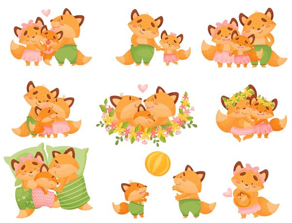 مجموعه ای از خانواده روباه های کارتونی زیبا