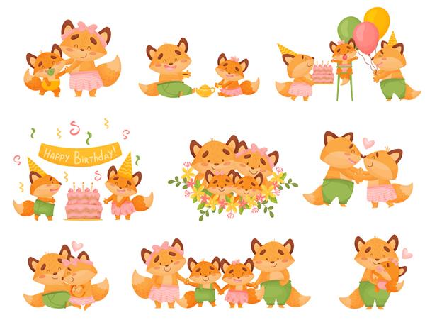 مجموعه ای از خانواده روباه های کارتونی زیبا