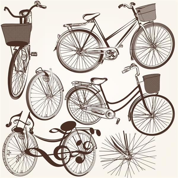 مجموعه ای از دوچرخه های قدیمی طراحی شده با دست