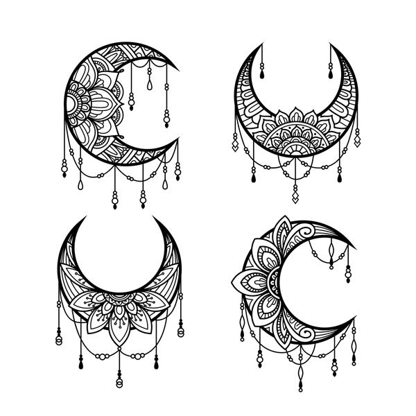 سبک ماندالای هلال ماه مجموعه عناصر تزئینی ماه