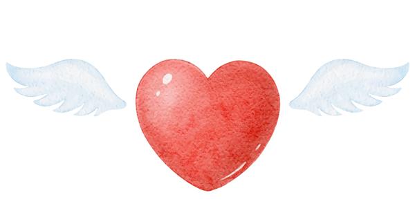تصویرسازی با قلب و بال تصویر آبرنگ برای روز ولنتاین