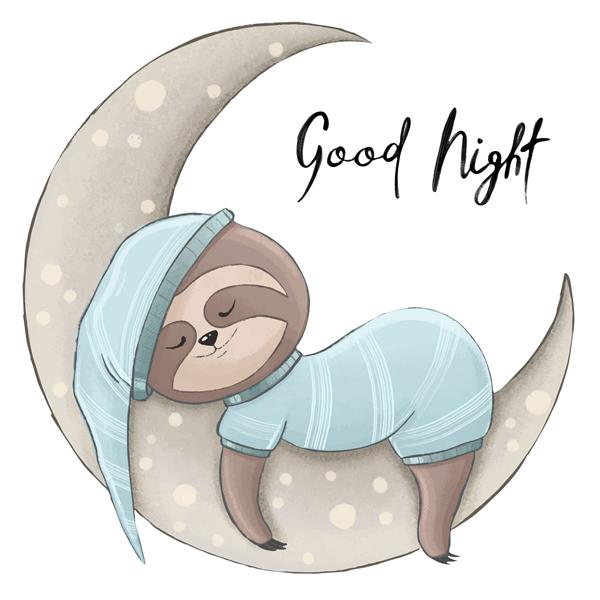 تنبل ناز یک ماه می خوابد ماه با لباس خواب تصویر رنگی کودکان برای چاپ یا پارچه