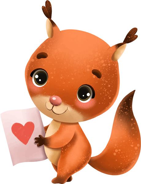 شخصیت تصویری حیوان سنجاب قهوه‌ای بامزه با طرح قلب