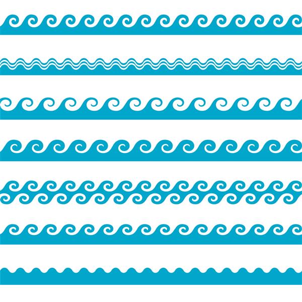 نمادهای موج آبی وکتور بر روی پس زمینه سفید تنظیم شده است امواج آب
