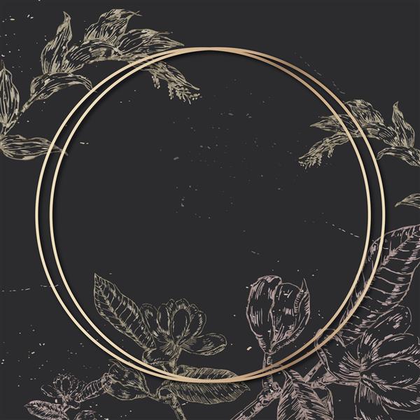 قاب طلایی دور خالی با طرح تزئینی گل در زمینه سیاه