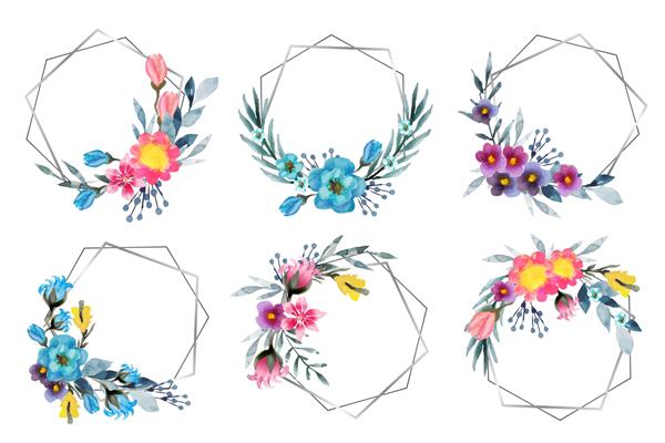 مجموعه قاب گلدار با آبرنگ نقاشی شده با دست